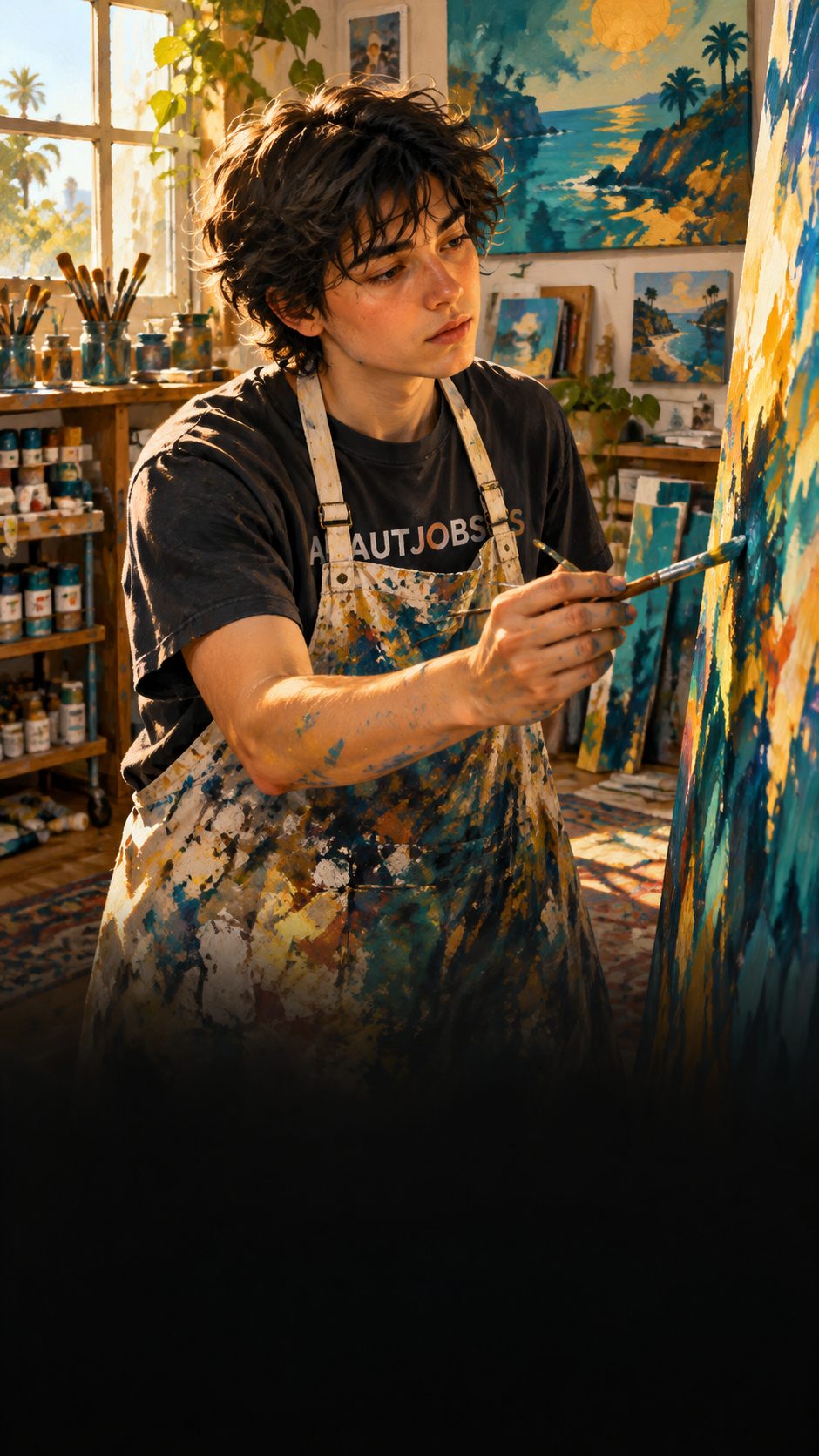 Autistic artist at work — focused, proud, professional